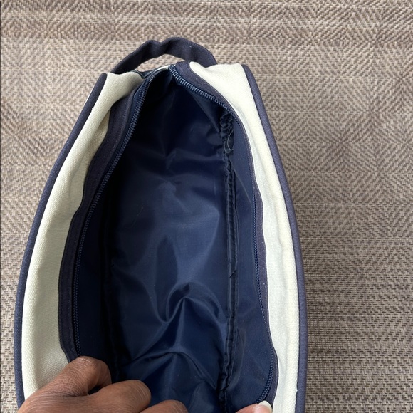 Jean Paul Gaultier Striped Navy and Cream Toiletry Bag. - Picture 10 of 10